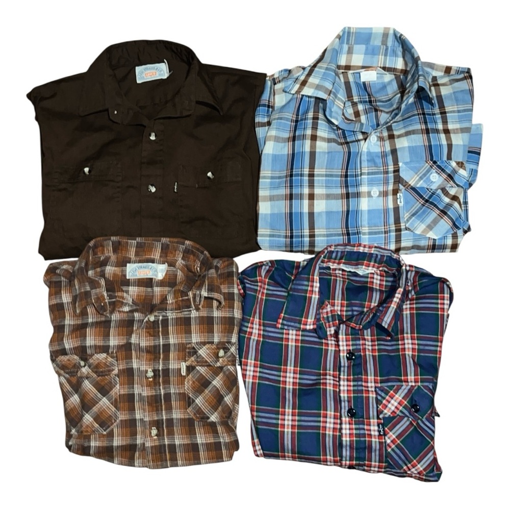 Lot Of 4 Vintage 1980’s Levi’s Flannels Boys Plaid Large Xl 16-18 Chore Country